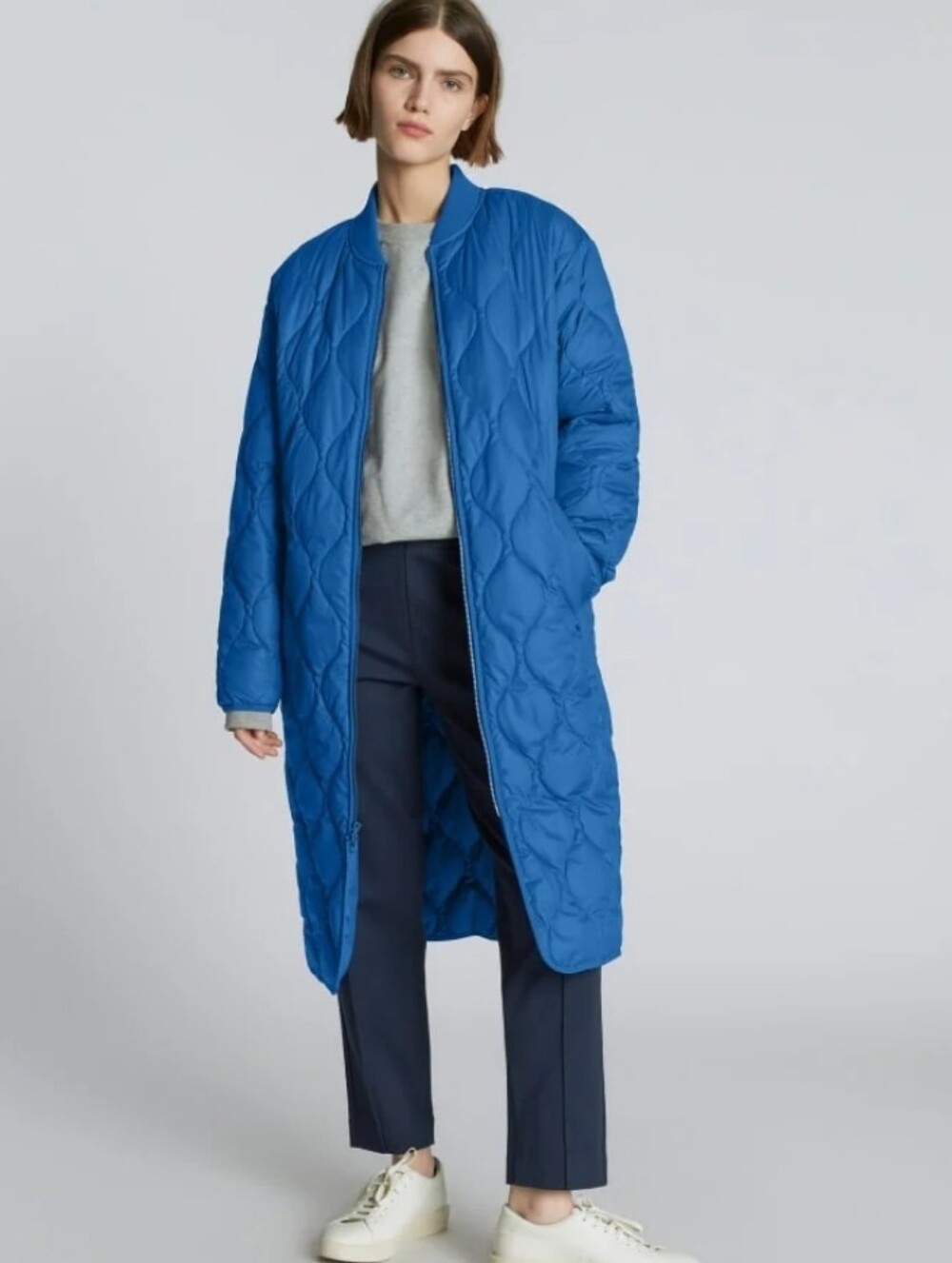 EVERLANE The ReNew Long Liner Coat - Lapis Blue - L ($330) EUC